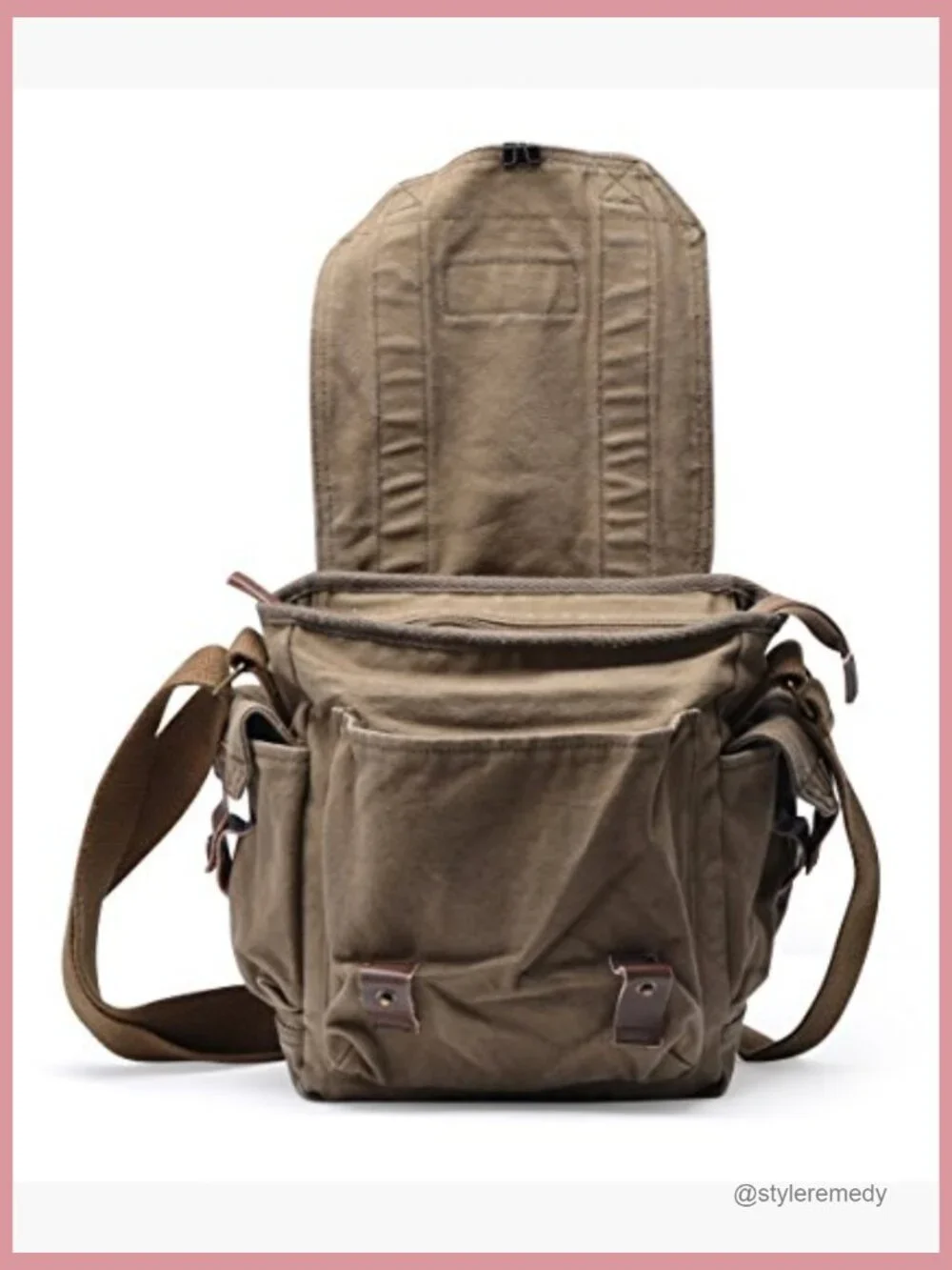Canvas Messenger Bag - Small Vintage Crossbody Satchel with Adjustable Strap